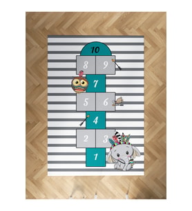 MEKTA HOME BEBEK VE ÇOCUK ODASI Kızılderili Filli ve Seksek Desenli Halı