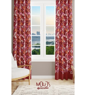 Burgundy 2 Desenli Süet Oturma Odası Salon Fon Perde Baskılı Ekstrafor Büzgü 2 Kanat PRD-1056