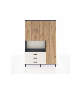 Arges Dolap 7 Raflı 3 Çekmeceli 3 Kapaklı 132x30x195 Antrasit-Çam/Aytaşı