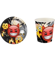 Emoji Şeytan Figürlü Tabak Bardak Set 8 Kişilik-