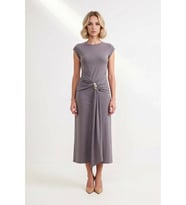 Kadın Kolsuz Bisiklet Yaka Midi Elbise Aksesuar Detaylı Bodycon Kesim Modal Kumaş Günlük Rahat Şık
