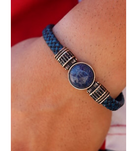 Mavi Renkli ve Lapis Lazuli Taşlı Erkek Deri Bileklik 201025823