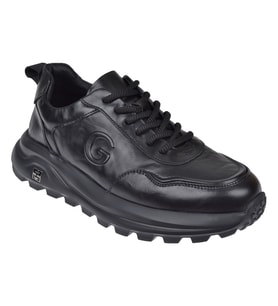 Guja Hakiki Deri Bağcıklı Erkek Spor Ayakkabı Sneaker GJ-26K565 SİYAH