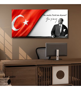 Panoramik Kanvas Makam Panosu Atatürk ve Bayrak "Ne mutlu Türk'üm diyene!"