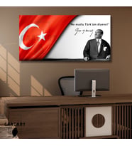 Panoramik Kanvas Makam Panosu Atatürk ve Bayrak "Ne mutlu Türk'üm diyene!"