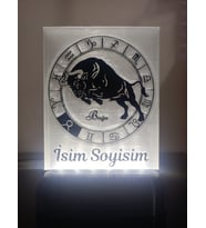 Boğa Burcu Kişiye Özel Isimli Dekoratif Led Lamba - Kablolu Adaptörlü - Beyaz Işıklı