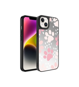 Apple iPhone 14 Uyumlu Kılıf Aynalı Desenli Kamera Korumalı Parlak Zore Mirror Kapak (Pati Desenli)