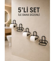 Yapışkanlı Tuvalet Kağıdı Askısı Siyah Metal Delmeden Montaj WC Kağıtlık 5 Adet