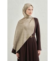 Elegance J.İpek Pamuk Dama Şal - 75 x 195 (Vizon)