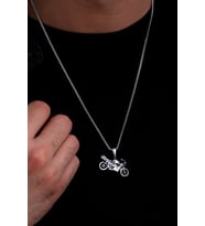 Erkek Gümüş Kolye - Motor - Motosiklet Figürlü Gümüş Erkek Kolye 43156345643414