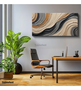 Yatay Panoramik Kanvas Tablo Soyut Dalgalar Modern Tablo Ev Ofis Duvar Dekoru