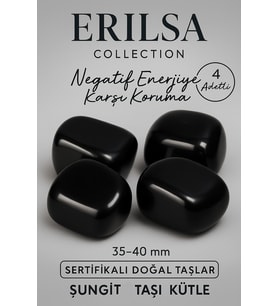 Sertifikalı Gerçek Şungit Taşı Kütle (4 Adet – 35-40 mm)  Negatif Enerjiye Karşı Güçlü Koruma (Siyah)