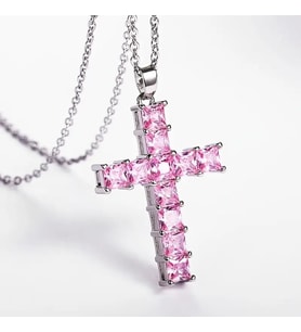 Jwl Haç Kolye Zirkon Taşlı Şık Aksesuar Hac Cross Istavroz Kolyeleri Pembe (A.Pembe)
