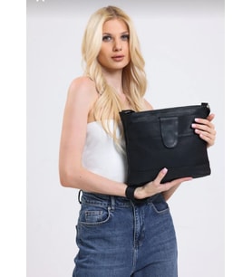 Hakiki Deri Kadın Omuz & Çapraz Çanta 22×26 cm – Siyah, Günlük Kullanım, Şık Tasarım