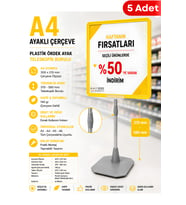 5 Adet - A4 Ayaklı Fiyat Etiketlik Teleskopik Borulu Çerçeve Etiketlik Yönlendirme Levhası Menü Panosu Sarı