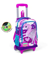 Coral High Kids Mor Pembe Unicorn Desenli Üç Bölmeli Işıklı Tekerlekli Çekçekli Okul Sırt Çantası 23908