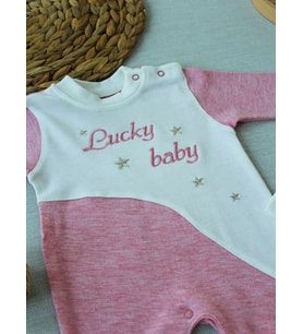 0-3 3-6 Ay Lucky Turk Nakışlı Es Çizgi Boy Şapkalı Kız Bebek Tulumu Pembe