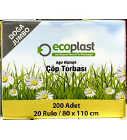 Ecoplast Jumbo Boy Siyah Çöp Torbası Poşeti - 300 Gr. - 90 Litre - 80 x 110 Cm / 10 Adetlik 20 Rulo