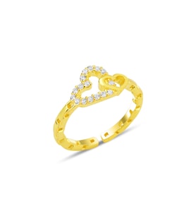 Gümüş altın yaldızlı zirkon taşlı alttan ayarlanabilir birbirine bağlı kalpler yüzük SGTL12236GOLD (Rose)