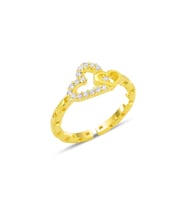 Gümüş altın yaldızlı zirkon taşlı alttan ayarlanabilir birbirine bağlı kalpler yüzük SGTL12236GOLD (Rose)