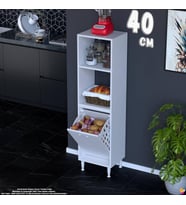 Eliusta Nixa 40 cm Çok Amaçlı Mutfak Banyo Kiler Dolabı - Sepetli Üstü Açık Raflı 40x150x32 cm Beyaz