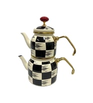 Acar Qualita King XAP-5758 Mini Emaye Dama Çaydanlık Takımı (Siyah - Beyaz)