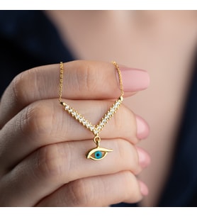 Vaoov 925 Ayar Gümüş Taşlı Sallantılı Göz Kolye (Gold)