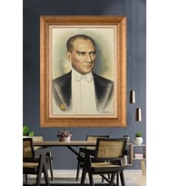Altın Varaklı Çerçeveli Paspartulu Atatürk Tablo DC1570 (Gold)