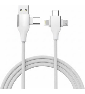 Lexroo USB Type-C 5'i 1 Arada Çoklu Hızlı Şarj Kablosu Lightning Micro Usb 1m Beyaz