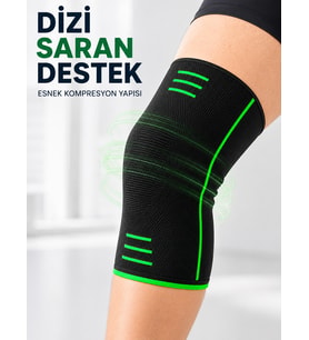 Siyah Yeşil Diz Desteği Esnek Örme Kumaşlı Spor Dizlik