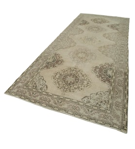 Krem Eskitme Halı Vintage Stil Madalyon Göbekli El Dokuma Şık Salon Halısı Koridor