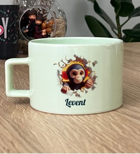 Kişiye Özel 3D Efektli Maymuncuk Hediye Pastel Fincan İsimli İsim Yazılı (Yeşil)