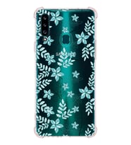 Samsung Galaxy  A20s Uyumlu Köşe Korumalı Antişok Kapak Floral Su Yeşili Tasarımlı Şeffaf  Kılıf