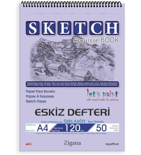 Lexroo Zigana A4 Spiralli Eskiz Defteri – 50 Yaprak, 120 gr Çizim Bloknotu, Sanat Defteri