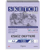 Lexroo Zigana A4 Spiralli Eskiz Defteri – 50 Yaprak, 120 gr Çizim Bloknotu, Sanat Defteri