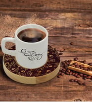 BK Gift Kişiye Özel Retro Motif Tasarımlı Doğal Ahşap Tabaklı Türk Kahvesi Fincanı Model 13