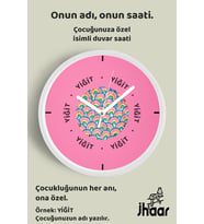 İsme Özel Renkli Gökkuşağı Desenli Çocuk Odası Duvar Saati Orta Boy 30 cm Beyaz Camlı Sessiz
