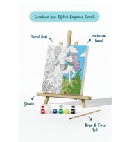 Unicorn & Doğa Temalı Çocuk Boyama Tuvali – Şövaleli Boya Seti 20x20