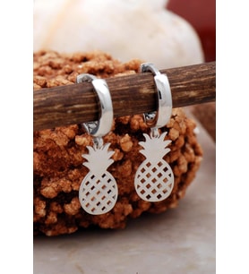 Ananas Rodyumlu Gümüş Küpe 5414