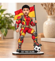 Kişiye Özel Sarı Kırmıızı Erkek Süper Karikatürlü 18 cm MDF Masaüstü Biblo - Futbol Temalı Hediye Futbol Severlere ve Spor Tutkunlarına Hediye