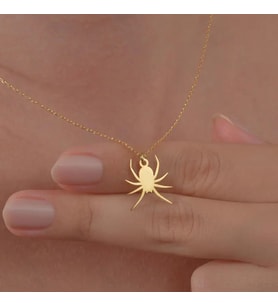 Kişiye Özel 925 Ayar Gümüş Minimal Örümcek Model Kolye (Gold)