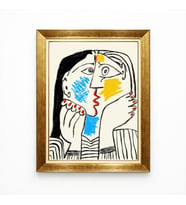 Tablore Picasso Tarzı Kübik Soyut Kadın Portresi Gold Çerçeveli Modern Tablo
