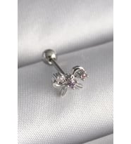 316L Çelik Gümüş Renk Zirkon Taşlı Kurdele Tragus Piercing - TJ-PR1265
