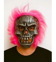 Wild Skull - Gümüş Kafatası Pembe Saçlı İskelet Maske