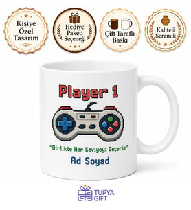 Player 1 Player 2 Kupa Seti Sevgiliye Hediye Baskılı Bardak İkili Set