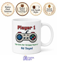 Player 1 Player 2 Kupa Seti Sevgiliye Hediye Baskılı Bardak İkili Set