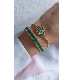 Hamsa Zerafeti Miyuki Bileklik Seti (Yeşil)