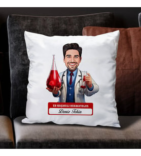 Kişiye Özel Hediye En Başarılı Erkek Hermatolog Karikatürlü Yastık