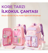 Kore Tarzı Aksesuarlı Kız Çocuk İlkokul Ortaokul Çantası Sırt Çantası