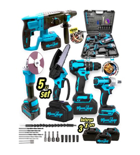 Profesyonel Şarjlı Darbeli 5'li Set 2-26 Hilti 125mm Taşlama 13mm Matkap 650nm Somun Sökme Dal Budam